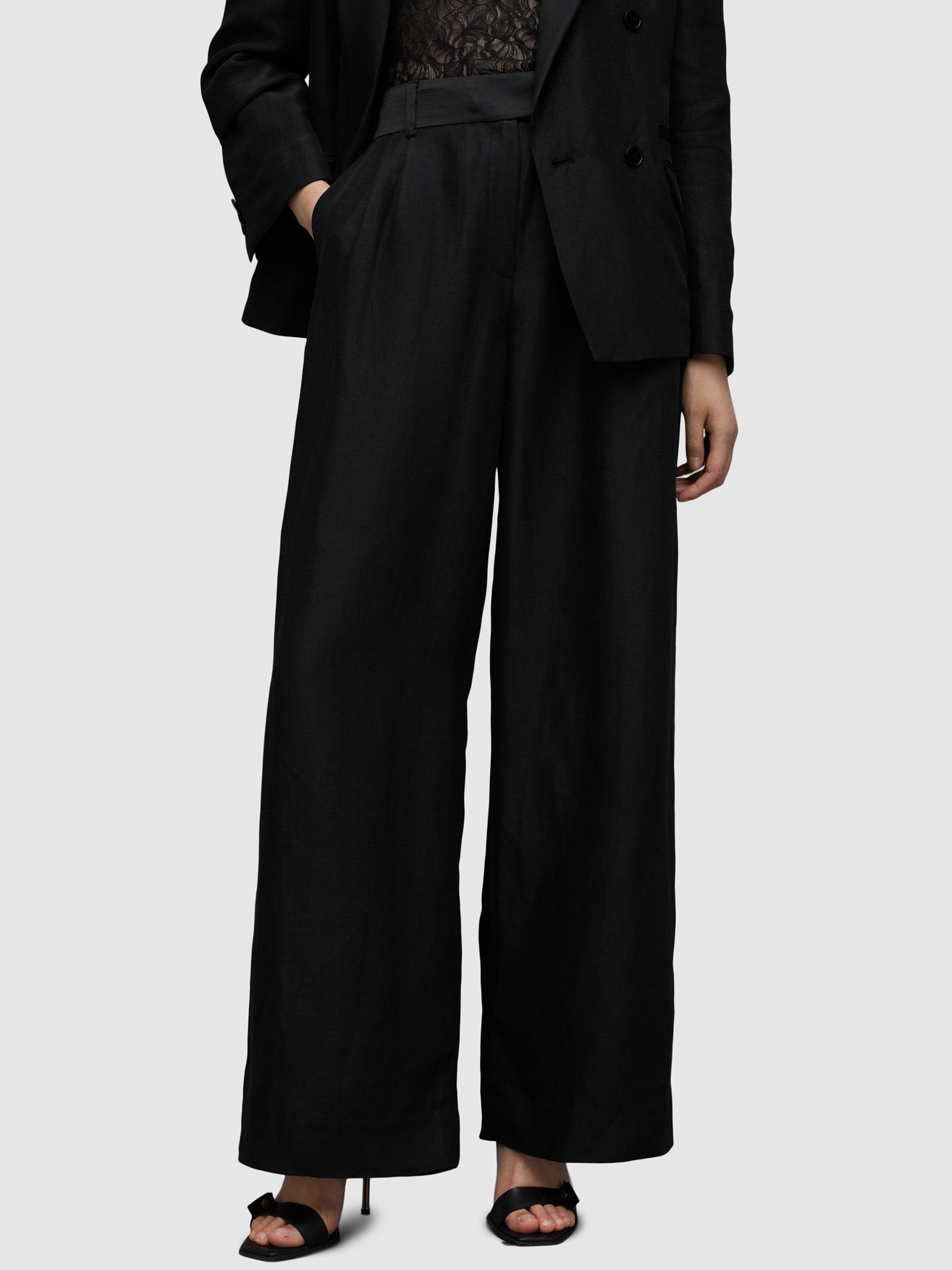 AllSaints Eve Linen Blend Wide Leg Trousers, Black