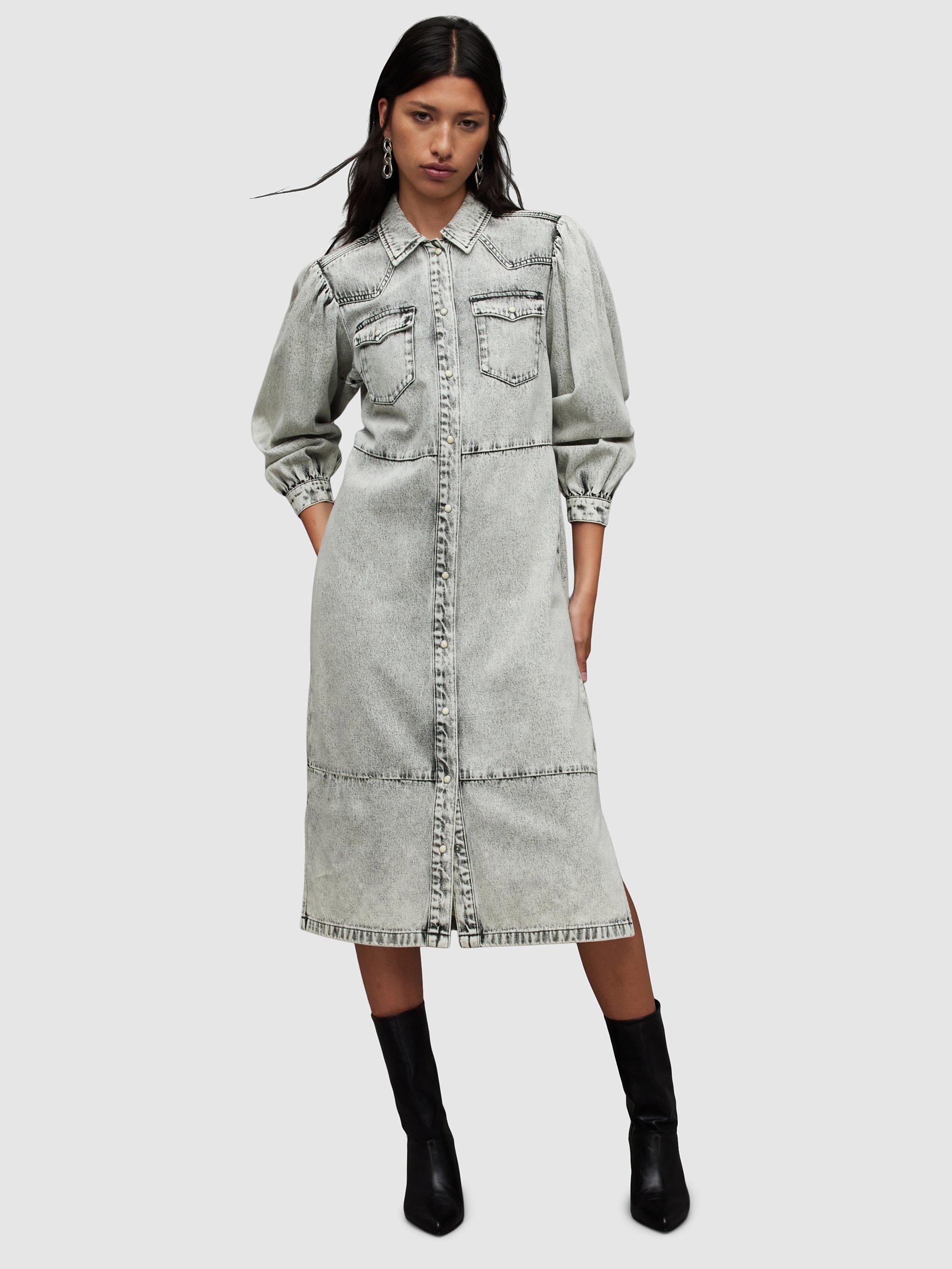 AllSaints Ava Denim Midi Dress, Grey