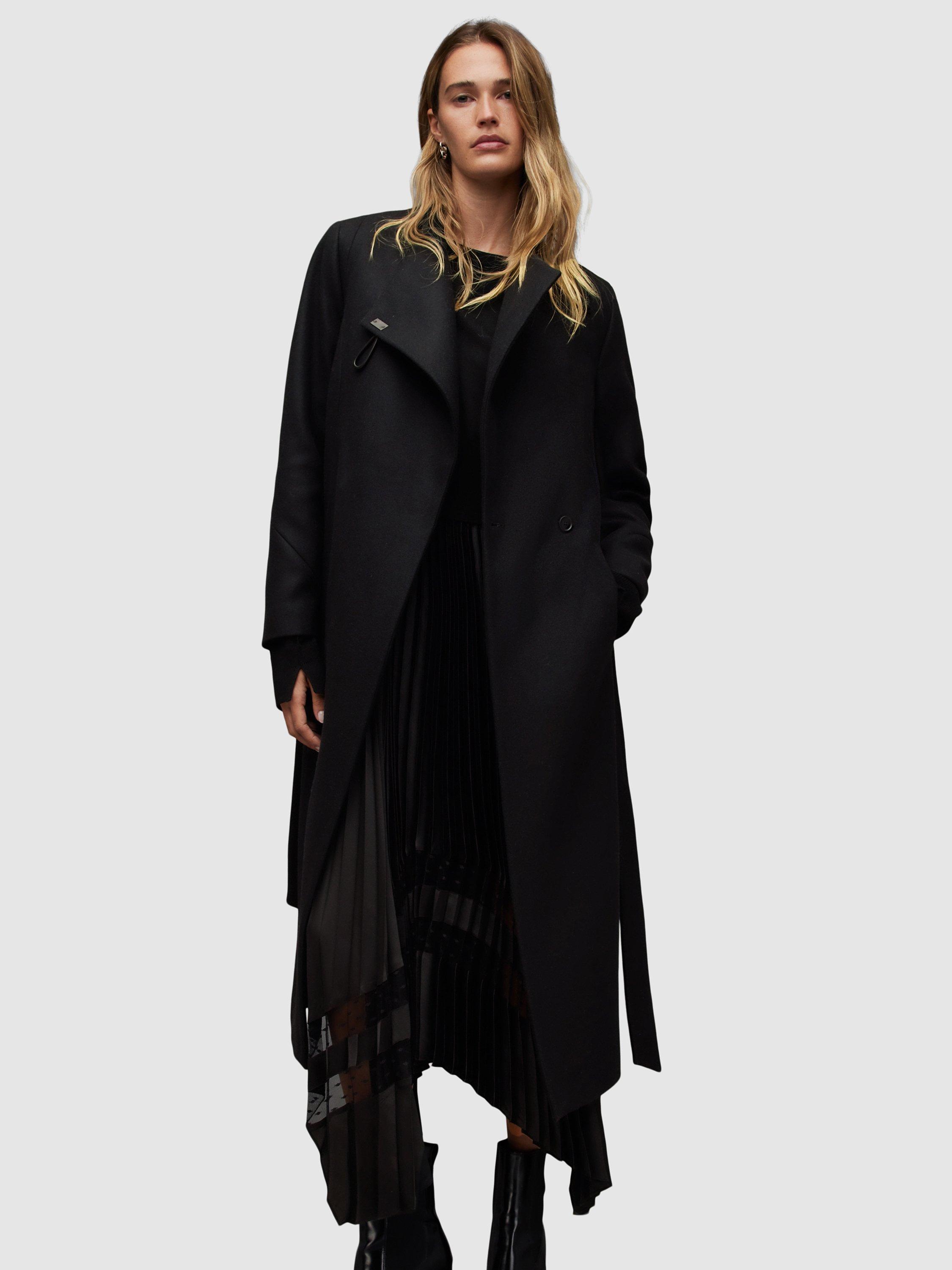 AllSaints Riley Wool Blend Longline Coat, Black