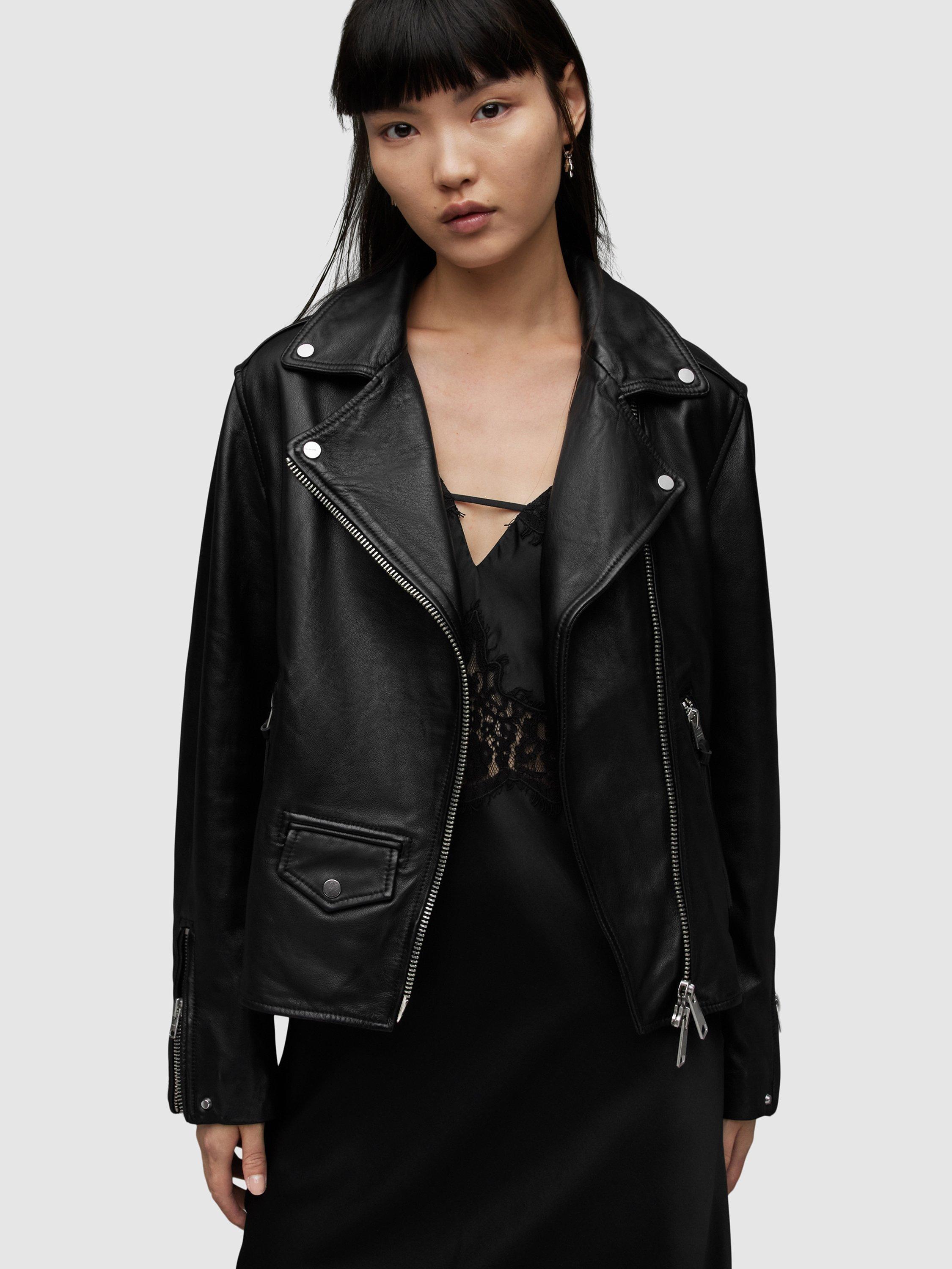 AllSaints Lyra Leather Biker Jacket, Black