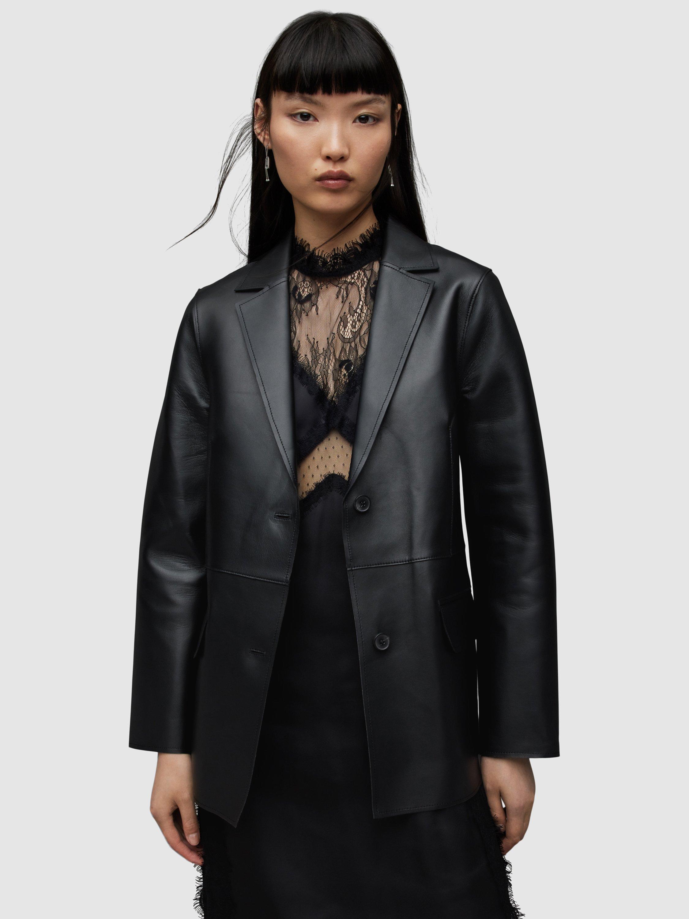 AllSaints Corinna Bonded Leather Blazer, Black