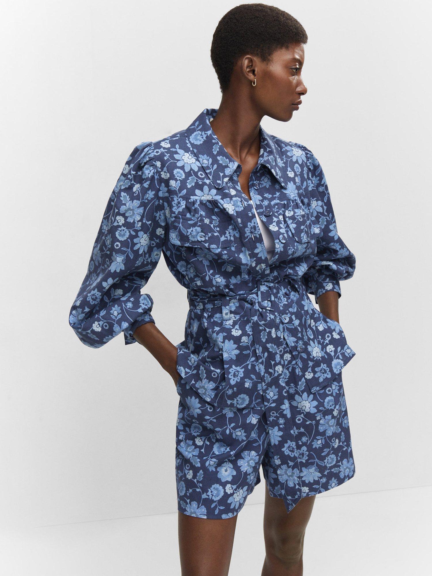 Mango Palermo Floral Over Shirt, Blue/Multi