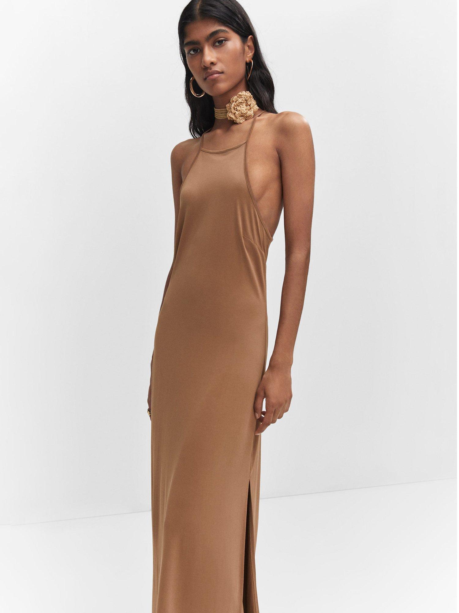 Mango Catia Halter Neck Maxi Dress, Dark Brown