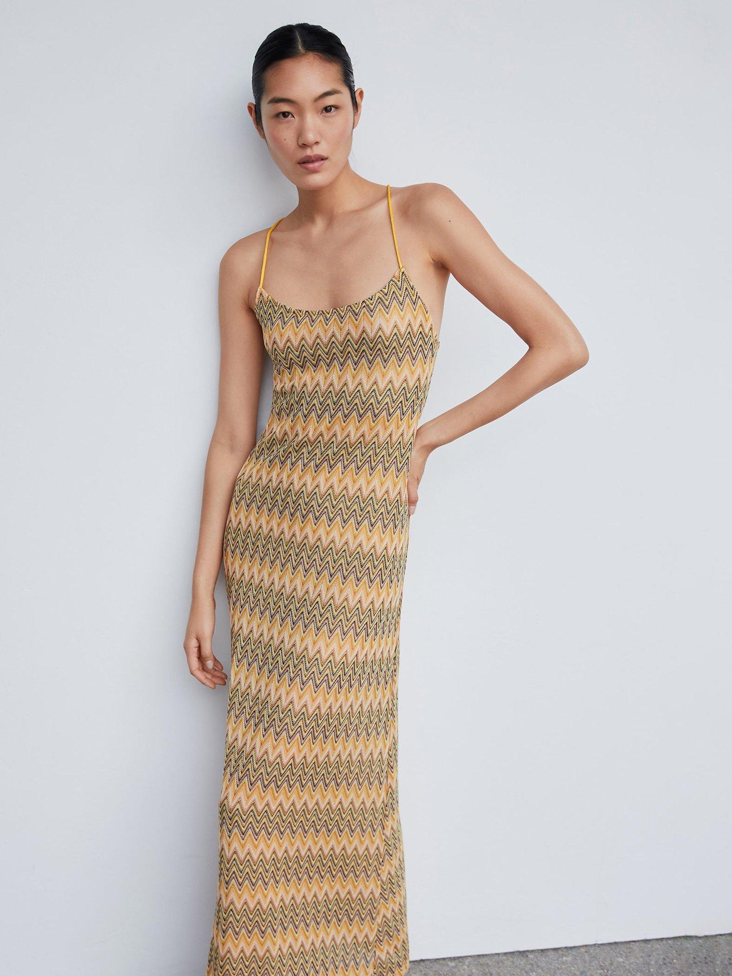 Mango Serra Knitted Maxi Dress, Yellow/Multi