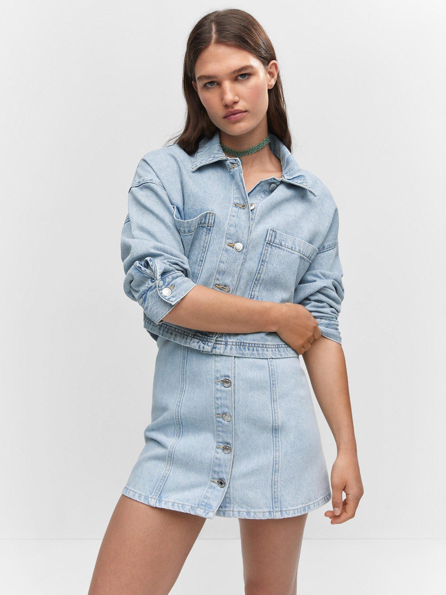 Mango Bonnie Denim Shirt, Open Blue