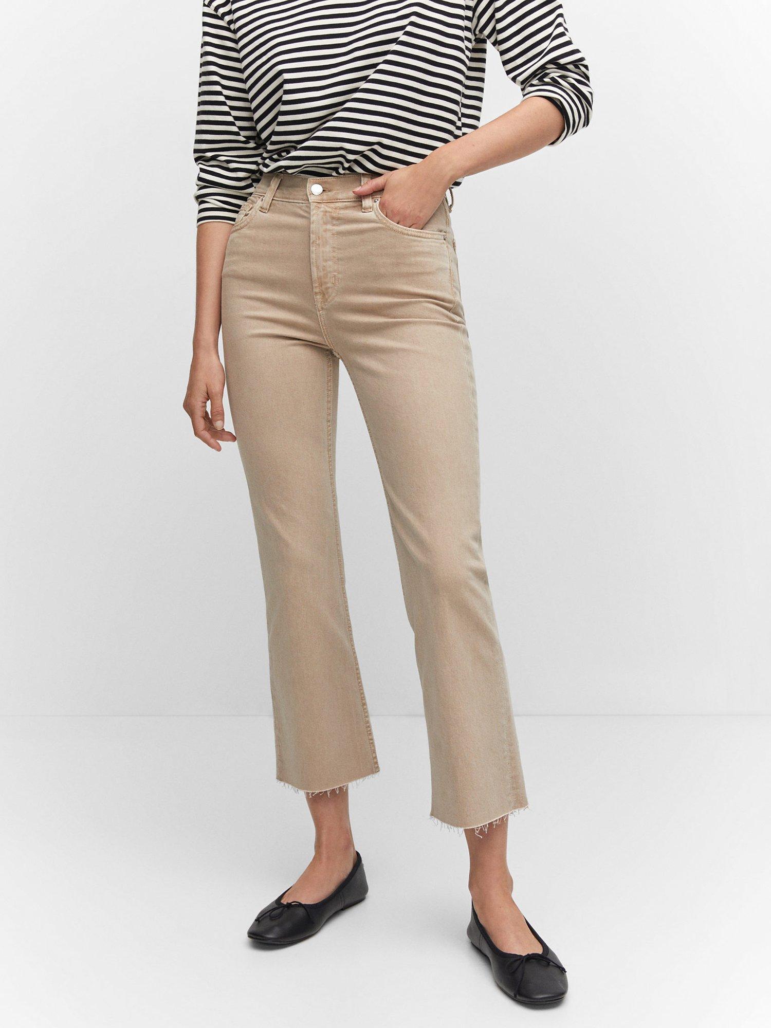 Mango Crop Flared Sienna Jeans, Light Pastel Brown