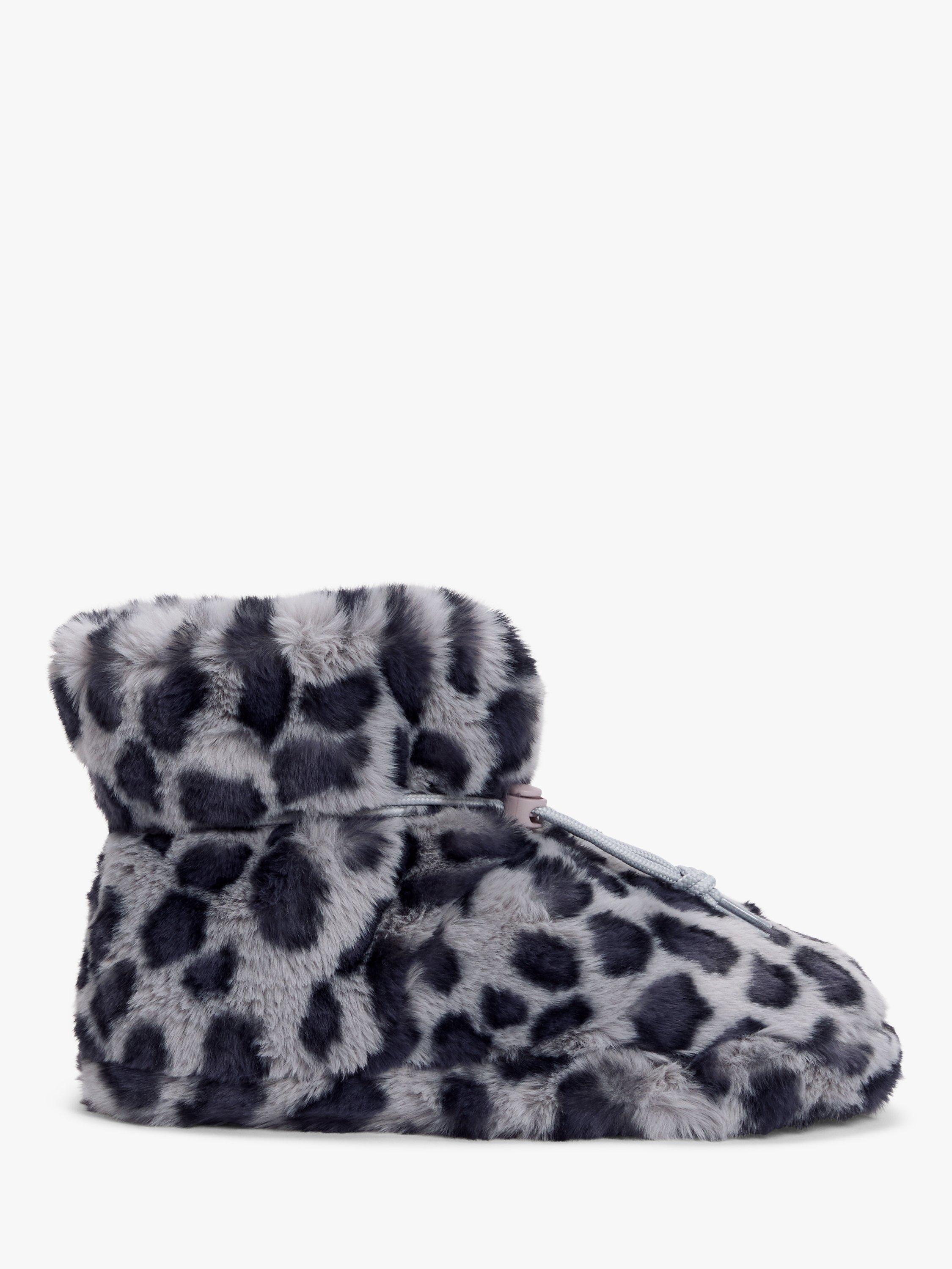 John Lewis ANYDAY Faux Fur Toogle Slipper Boots, Blue Leopard