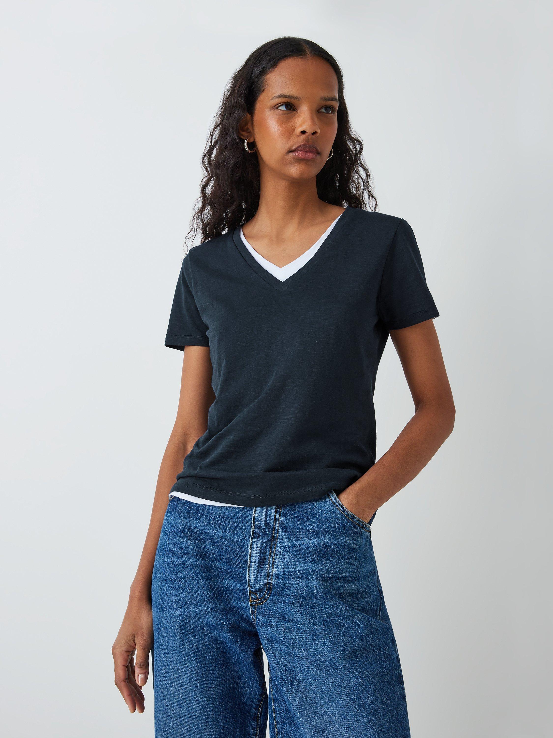 John Lewis Cotton V-Neck Top, Navy