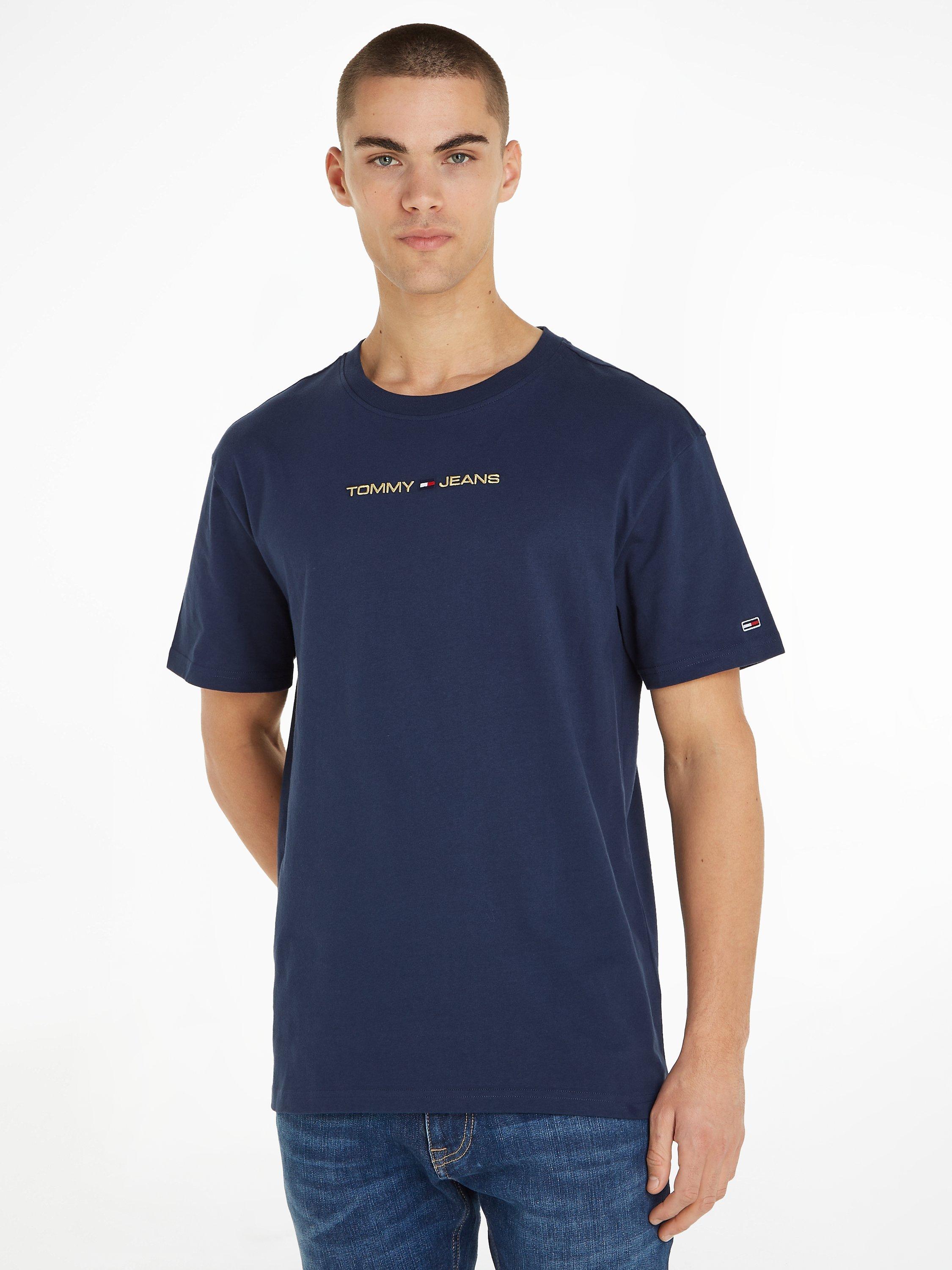 Tommy Hilfiger Logo Embroidered Cotton T-Shirt, Twilight Navy