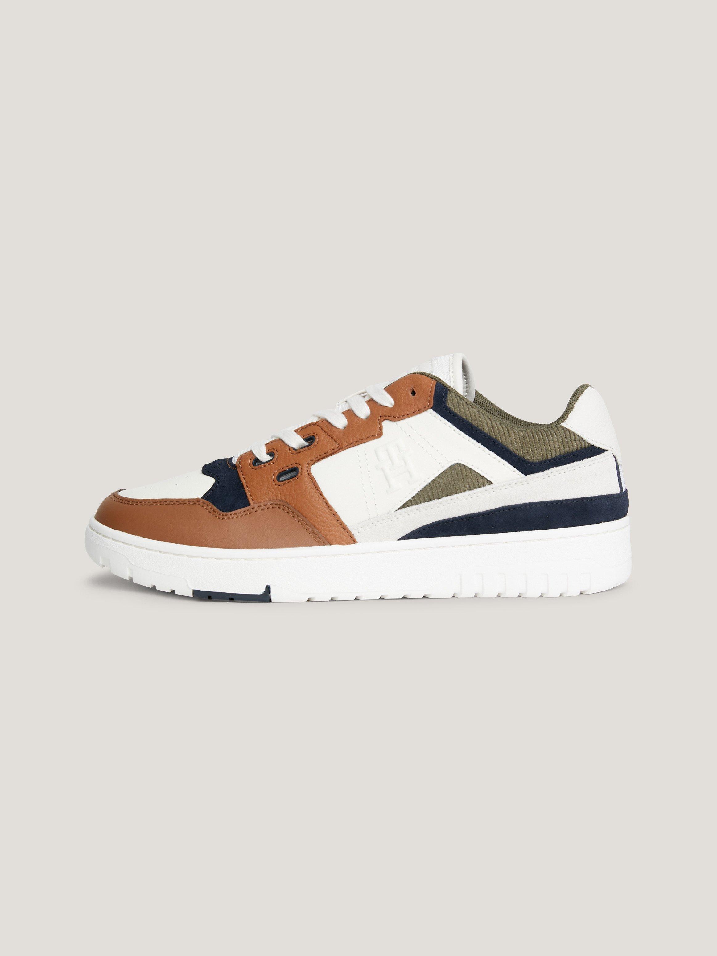 Product image 3 of 4, which shows Tommy Hilfiger TH Monogram Basketball Trainers, Natural Cognac/Multi, EU42