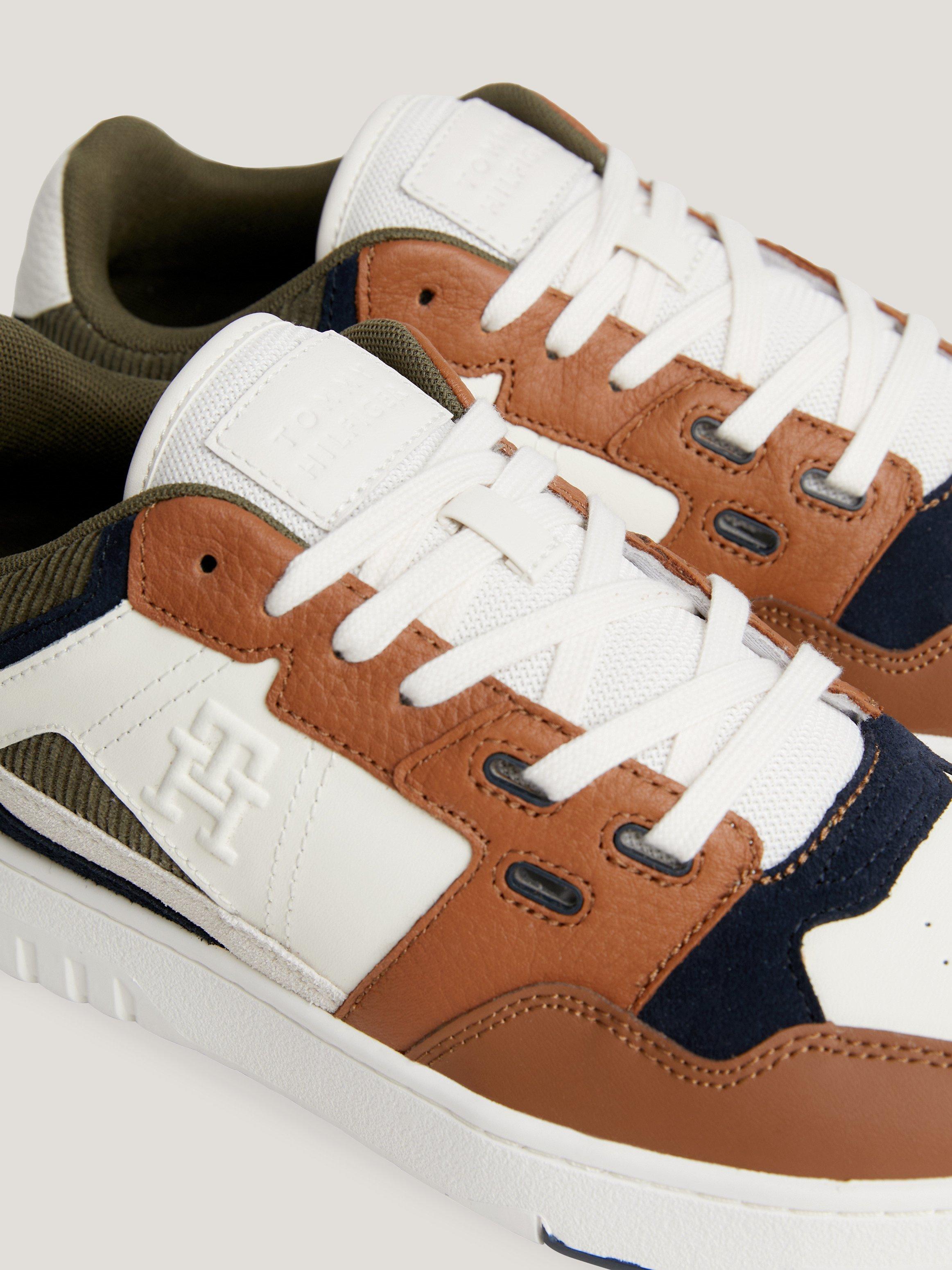 Product image 4 of 4, which shows Tommy Hilfiger TH Monogram Basketball Trainers, Natural Cognac/Multi, EU42