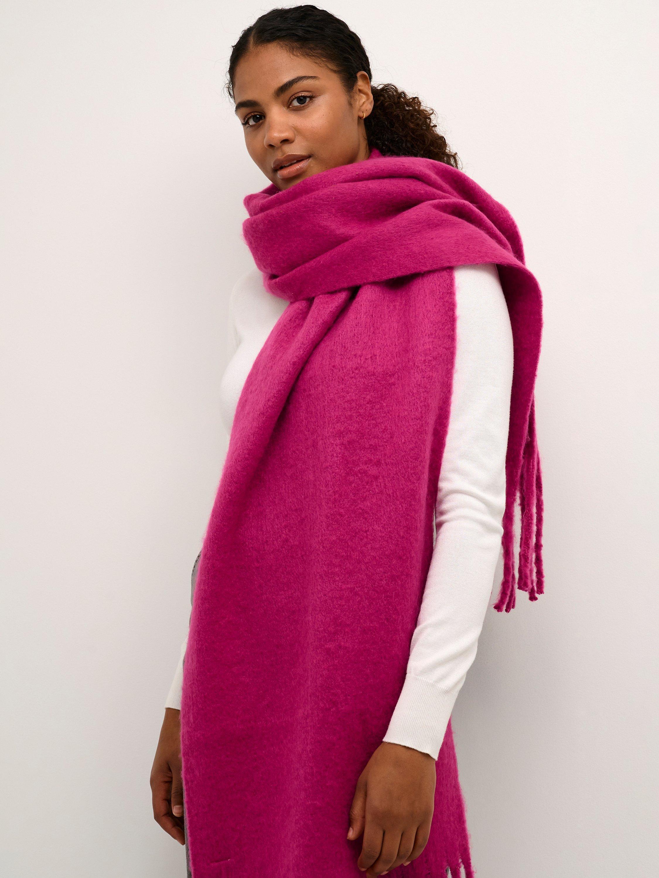 KAFFE Ea Fluffy Fringe Scarf, Fuchsia Red, One Size