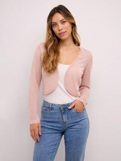 KAFFE Ankra Metallic Bolero Cardigan, Peach Whip
