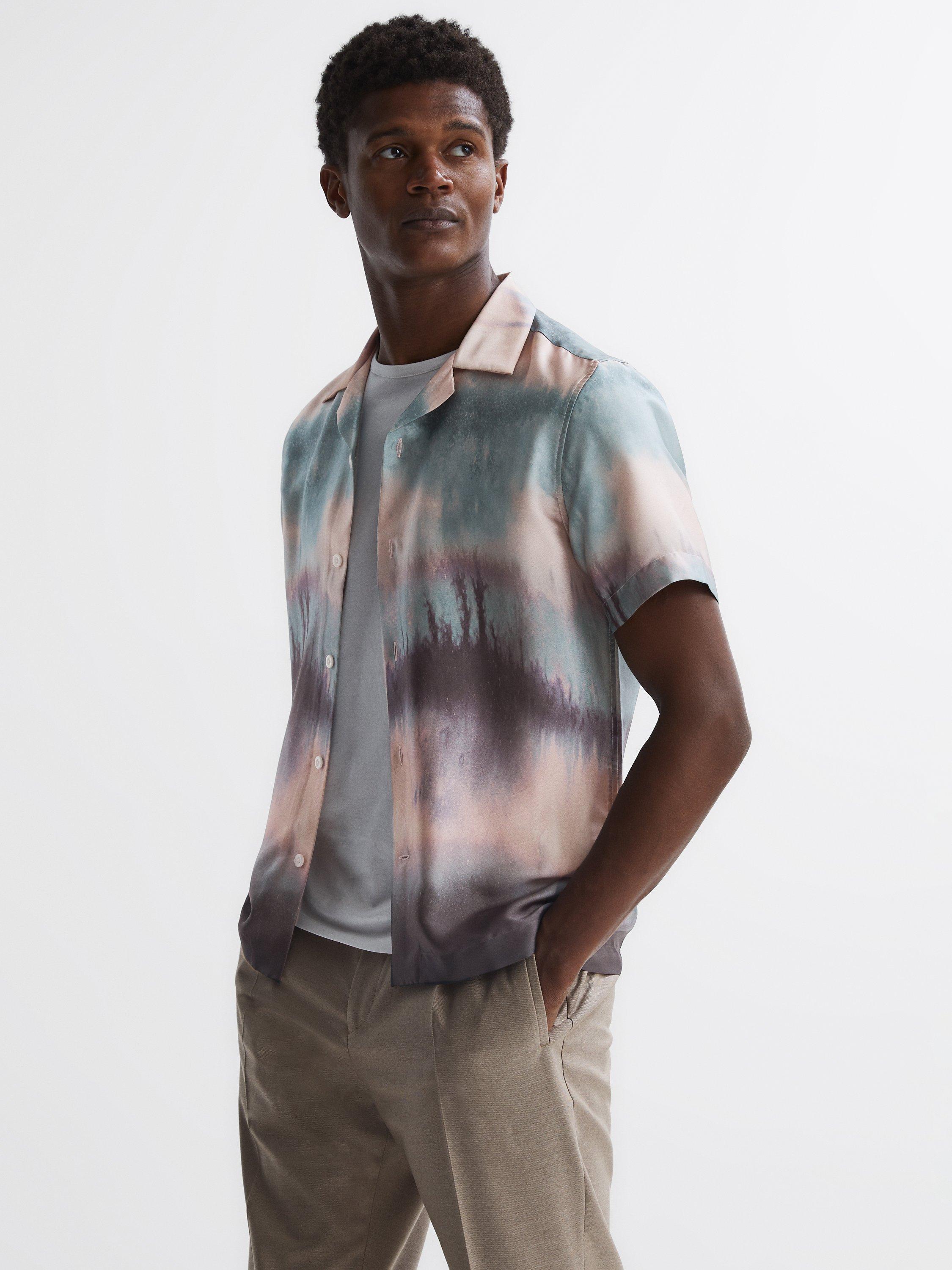 Reiss Riley Short Sleeve Cuban Shirt, Blue Multi