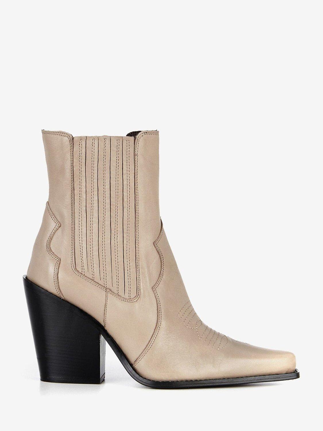 Mint Velvet Phoebe High Heel Leather Cowboy Boots, Natural Taupe