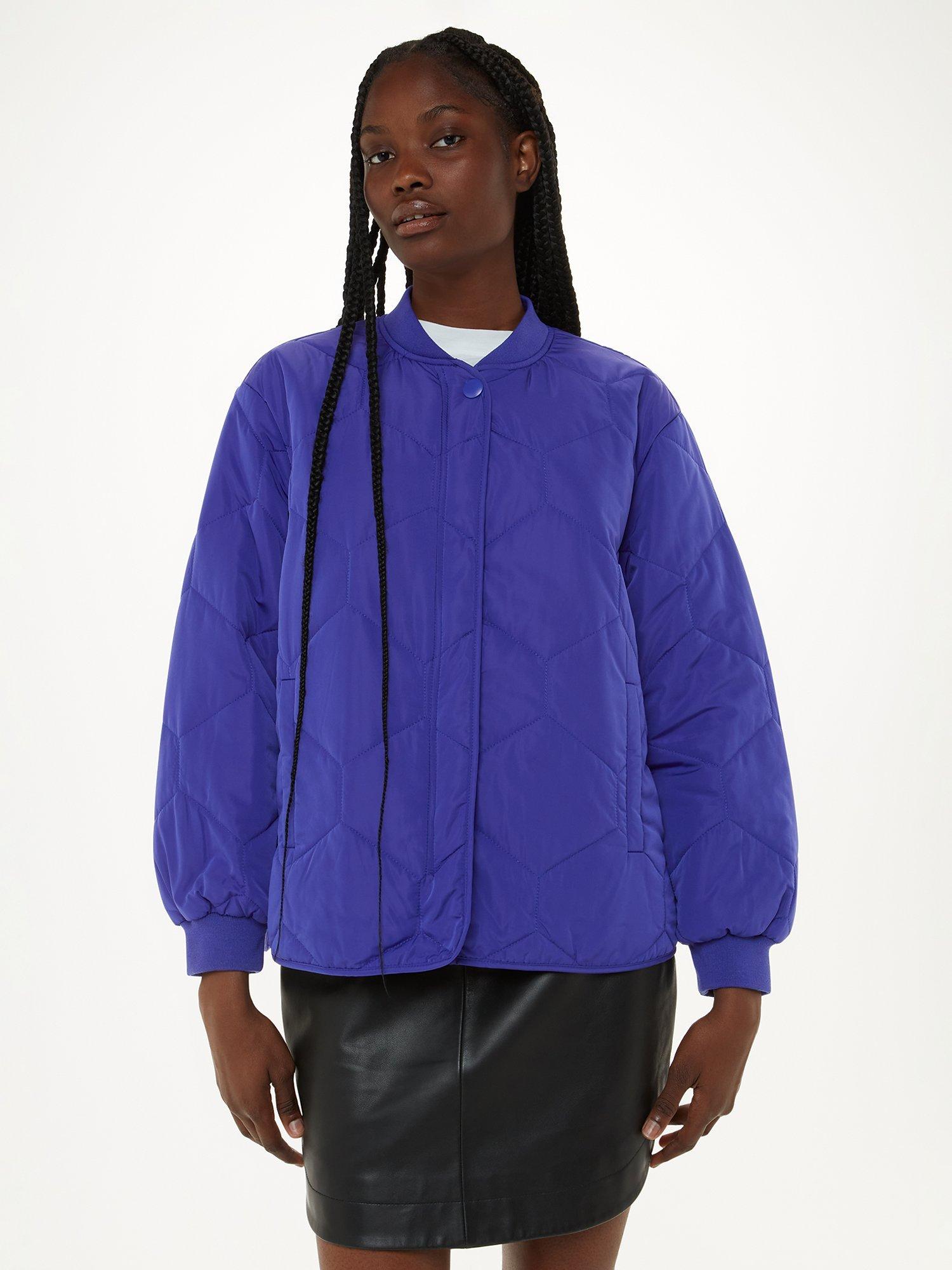 Whistles Ida Short Quilted Coat Cobalt