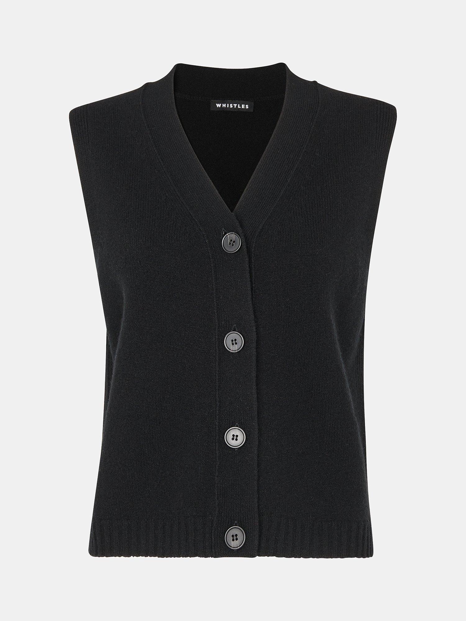 Whistles Wool Button Through Cardigan, Black, XS