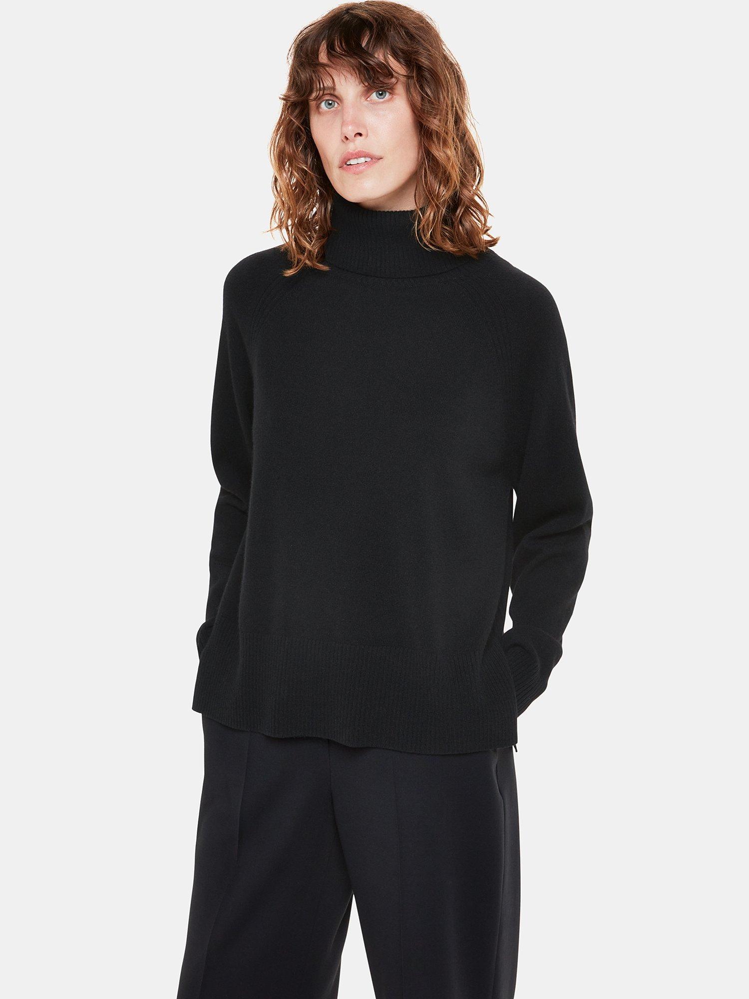 Product image 1 of 6, which shows Whistles Petite Cashmere Roll Neck Jumper, Black, XS