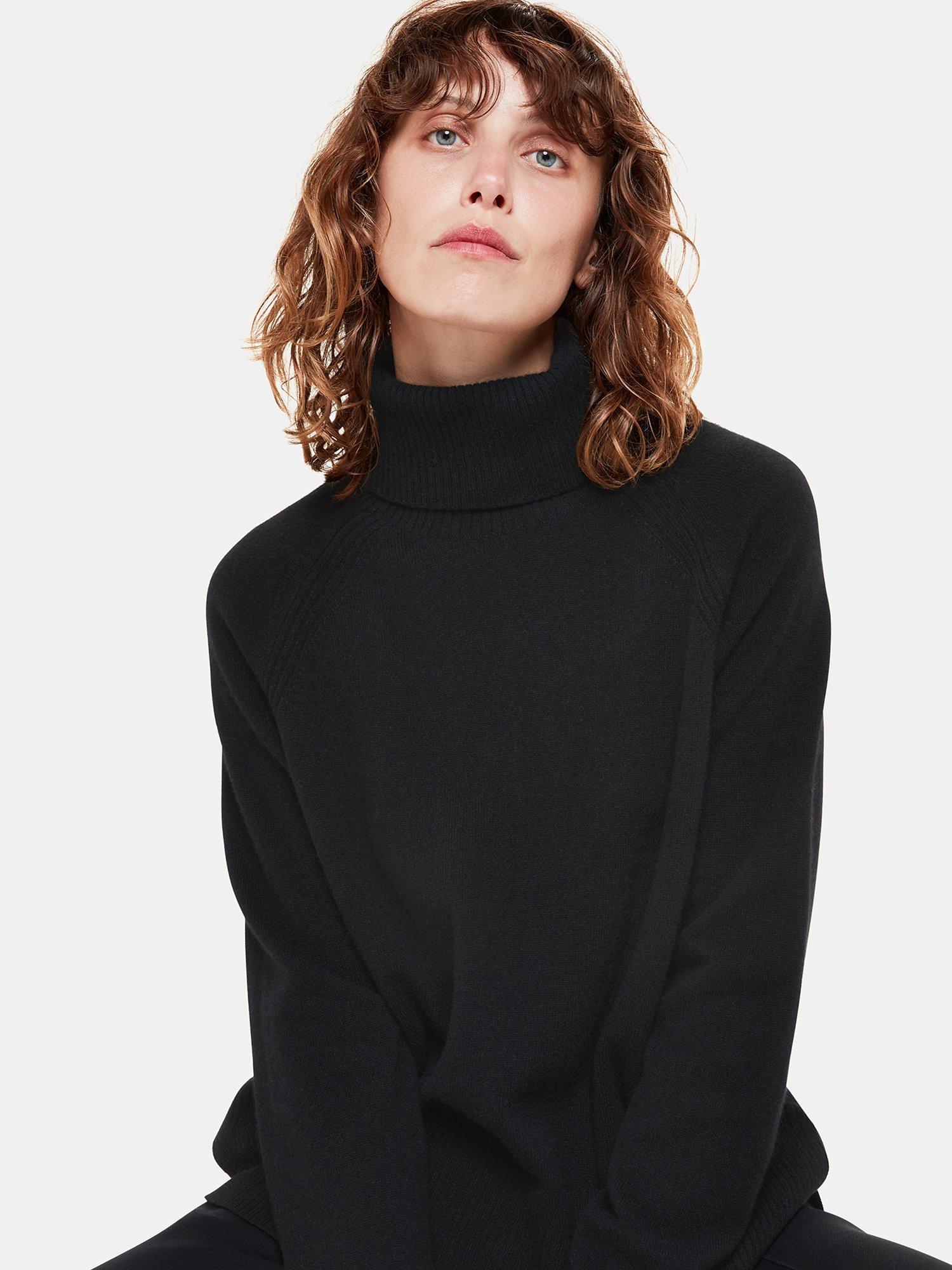 Product image 4 of 6, which shows Whistles Petite Cashmere Roll Neck Jumper, Black, XS