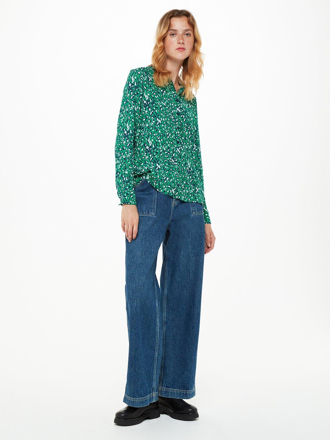 Whistles Flowing Leopard Print Shirt, Green/Multi