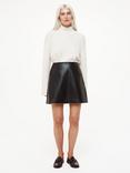 Whistles Petite Leather A-Line Mini Skirt, Black