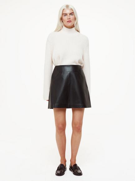 Whistles Petite Leather A-Line Mini Skirt, Black, Black