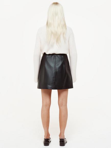 Whistles Petite Leather A-Line Mini Skirt, Black - view 2, Black