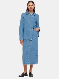 Whistles Cotton Straight Midi Skirt, Denim, Denim