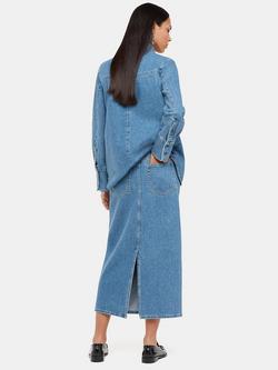 Whistles Cotton Straight Midi Skirt, Denim - view 2, Denim