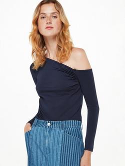 Whistles Asymmetric Jersey Crepe Top, Navy, Navy