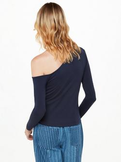 Whistles Asymmetric Jersey Crepe Top, Navy - view 2, Navy