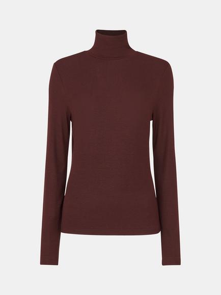Whistles Essential Ribbed Roll Neck Top, Burgundy, Burgundy