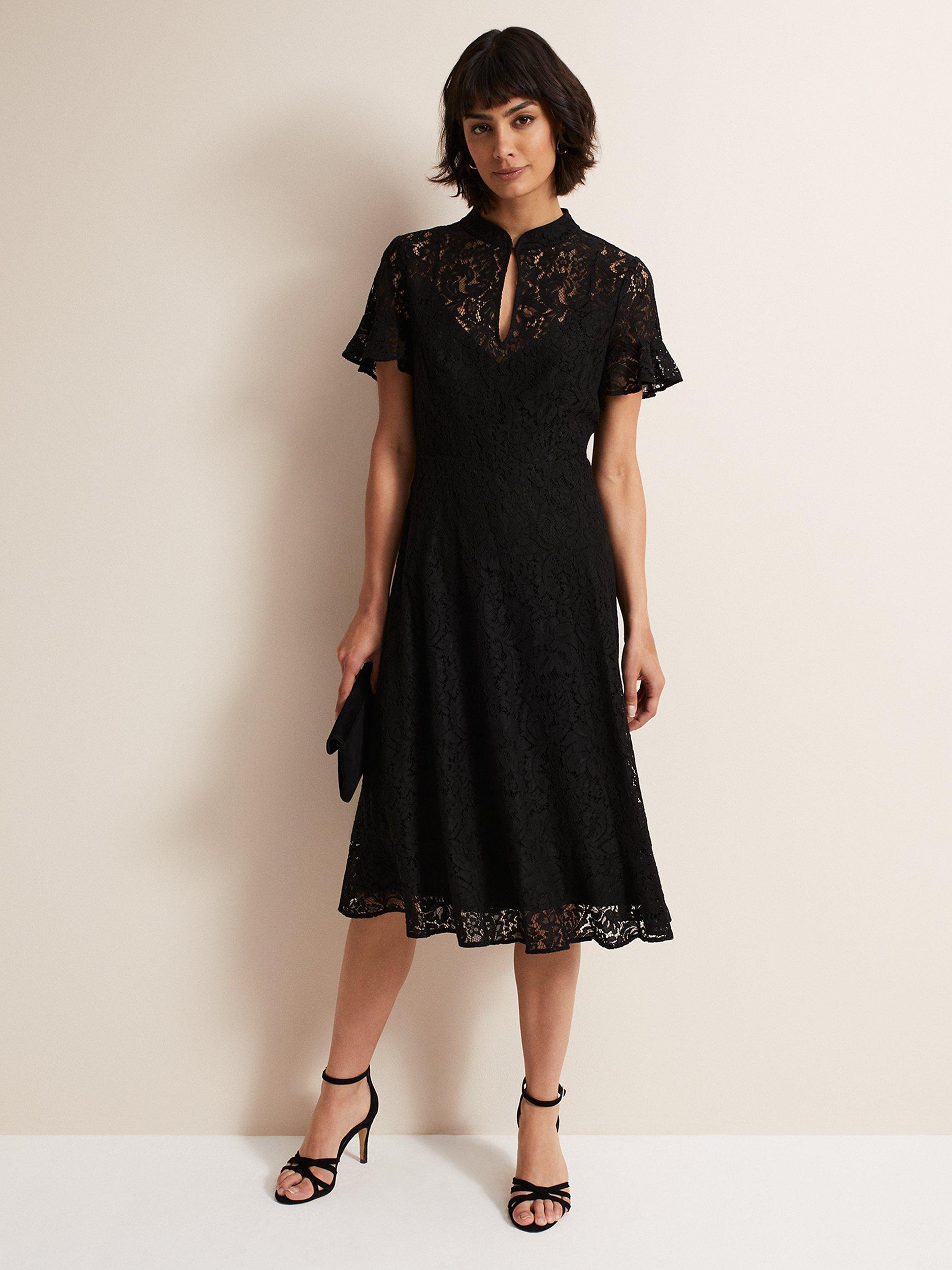 Phase Eight Rimsha Midi Lace Dress, Black