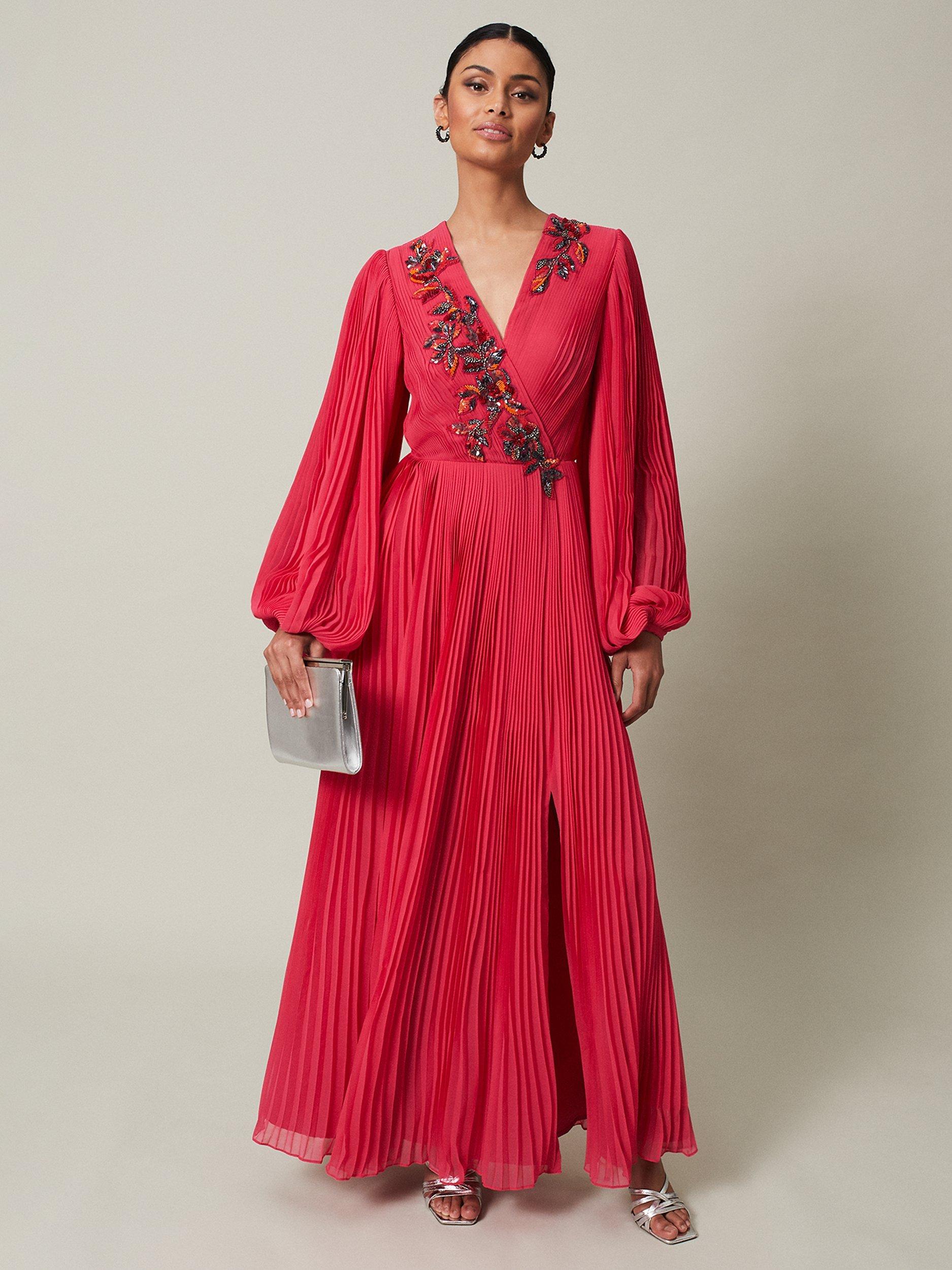 Phase Eight Lillian Pleated Embellished Maxi Dress Pink