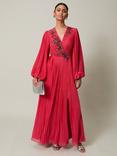 Phase Eight Lillian Pleated Embellished Maxi Dress, Pink