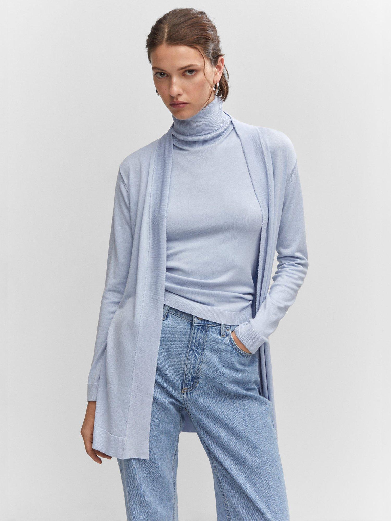 Mango Alma Open Neck Cardigan, Pastel Blue