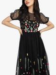 Lace & Beads Dahlia Tulle Embroidered Maxi Dress, Black/Multi