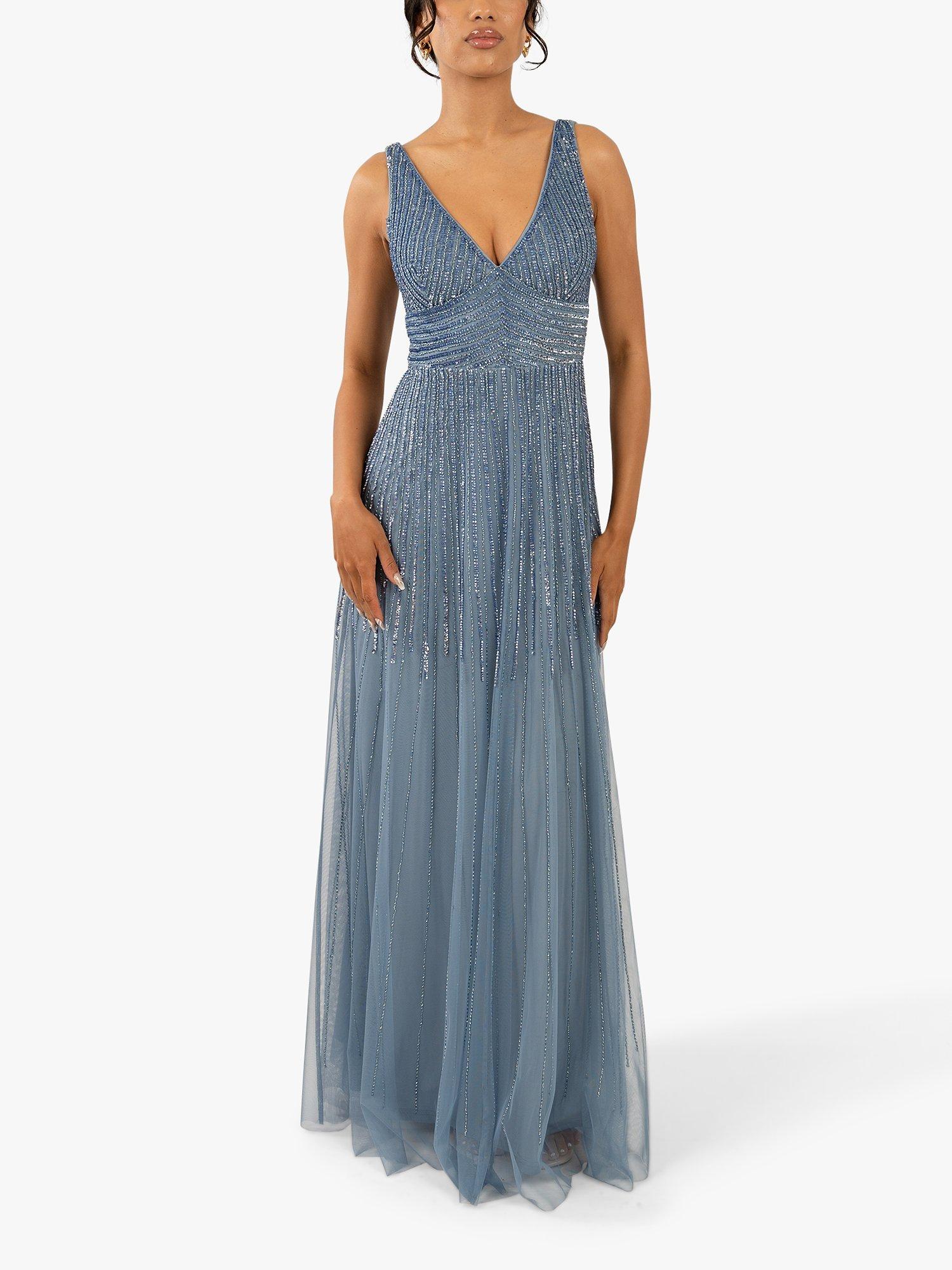 Lace & Beads Lorelai Embellished Maxi Dress, Dusty Blue, 6