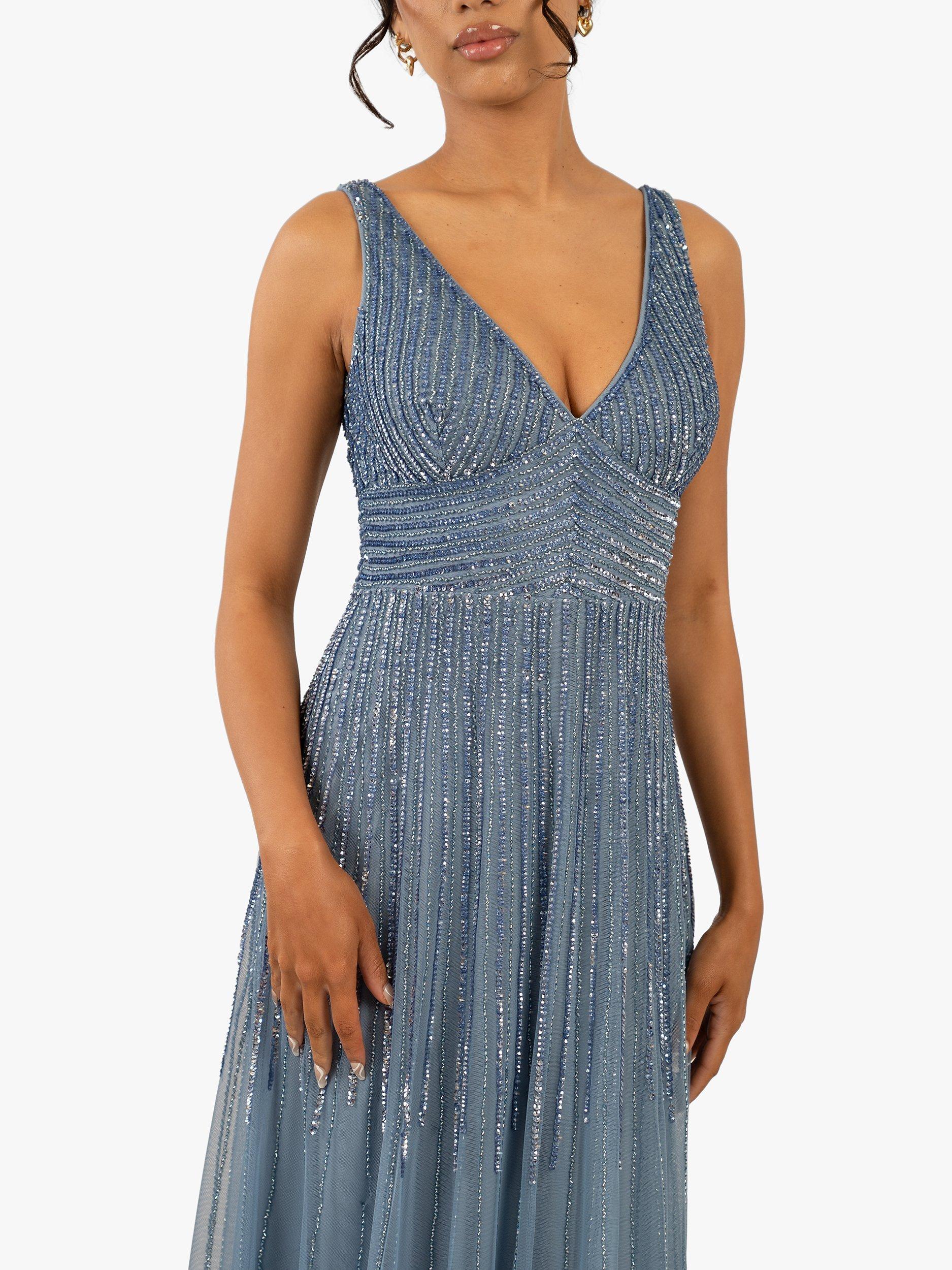 Lace & Beads Lorelai Embellished Maxi Dress, Dusty Blue, 6