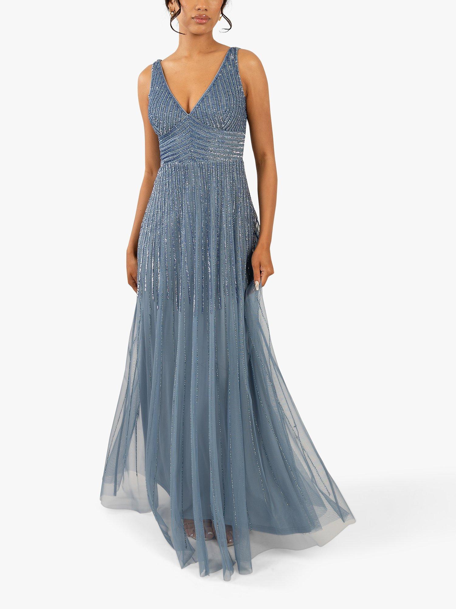 Lace & Beads Lorelai Embellished Maxi Dress, Dusty Blue, 6