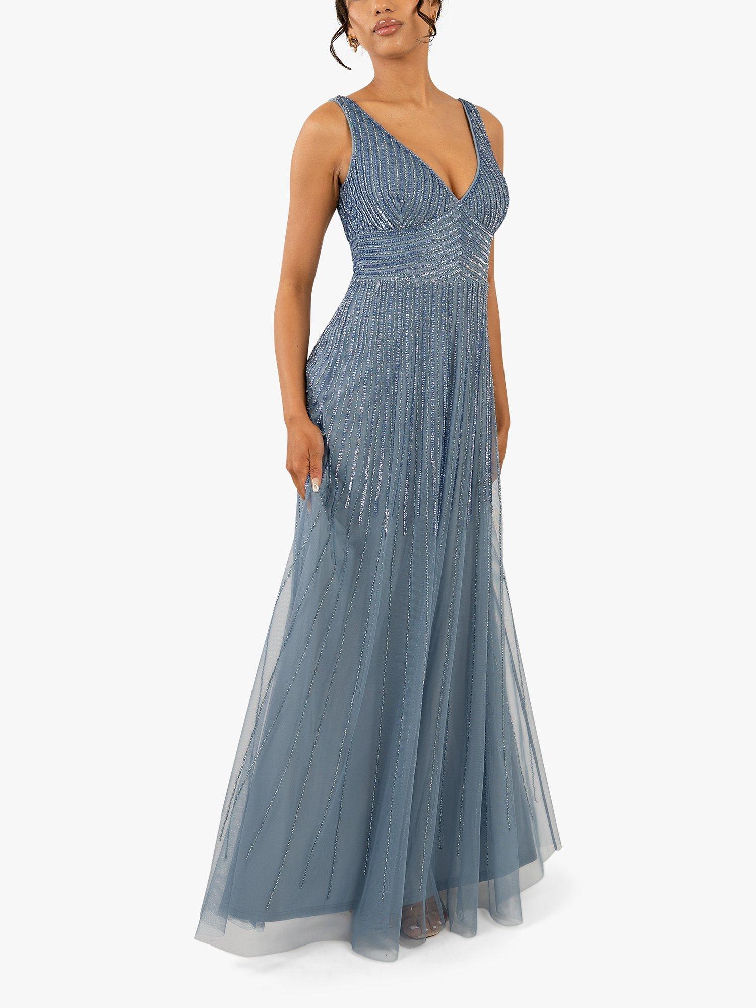 Lace & Beads Lorelai Embellished Maxi Dress, Dusty Blue, 6