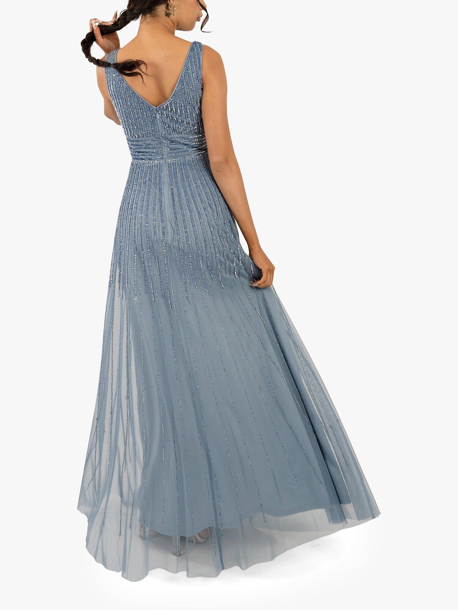 Lace & Beads Lorelai Embellished Maxi Dress, Dusty Blue, 6