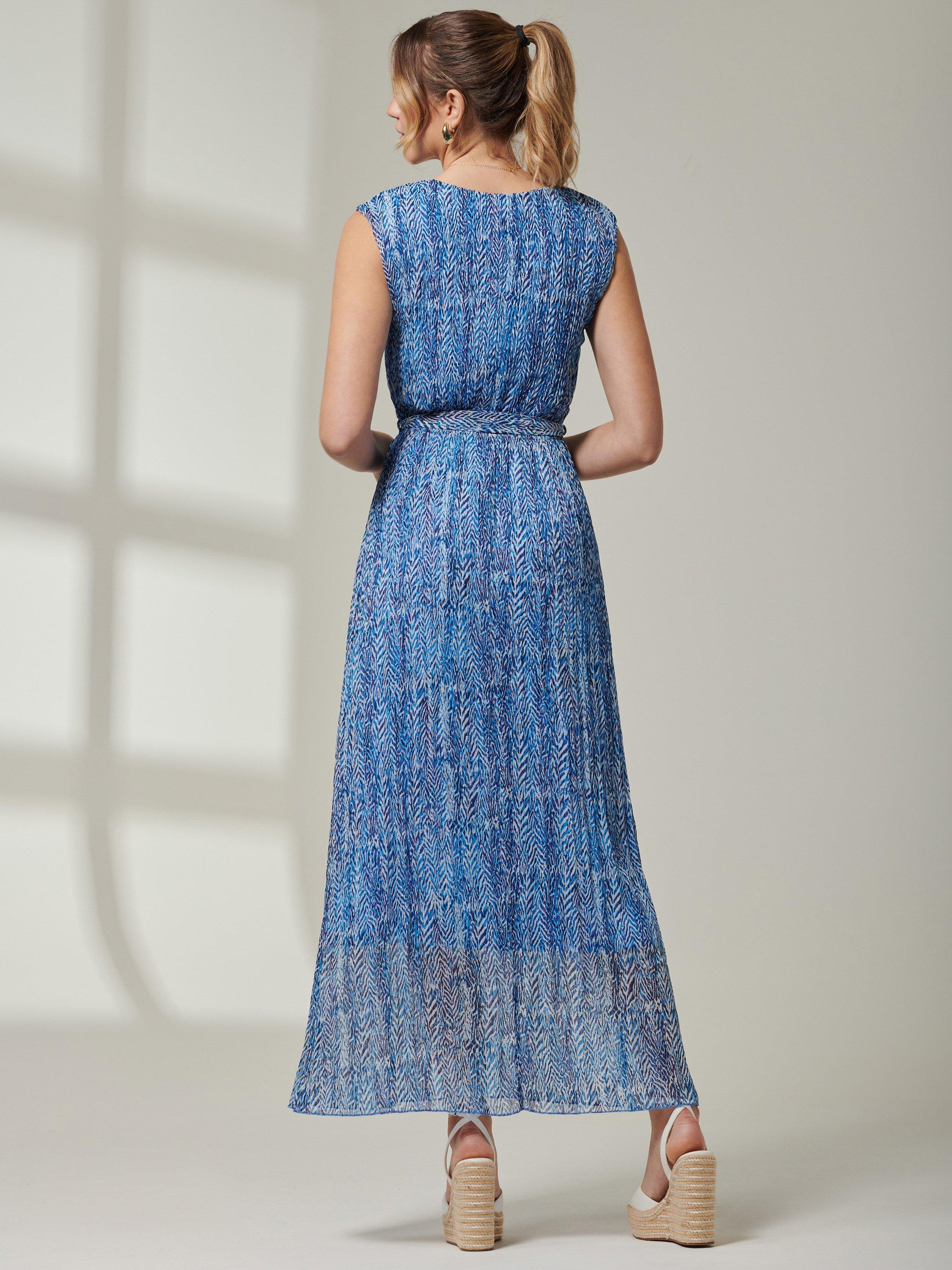 Jolie Moi Hollyn Pleated Chiffon Maxi Dress, Blue Abstract, 16