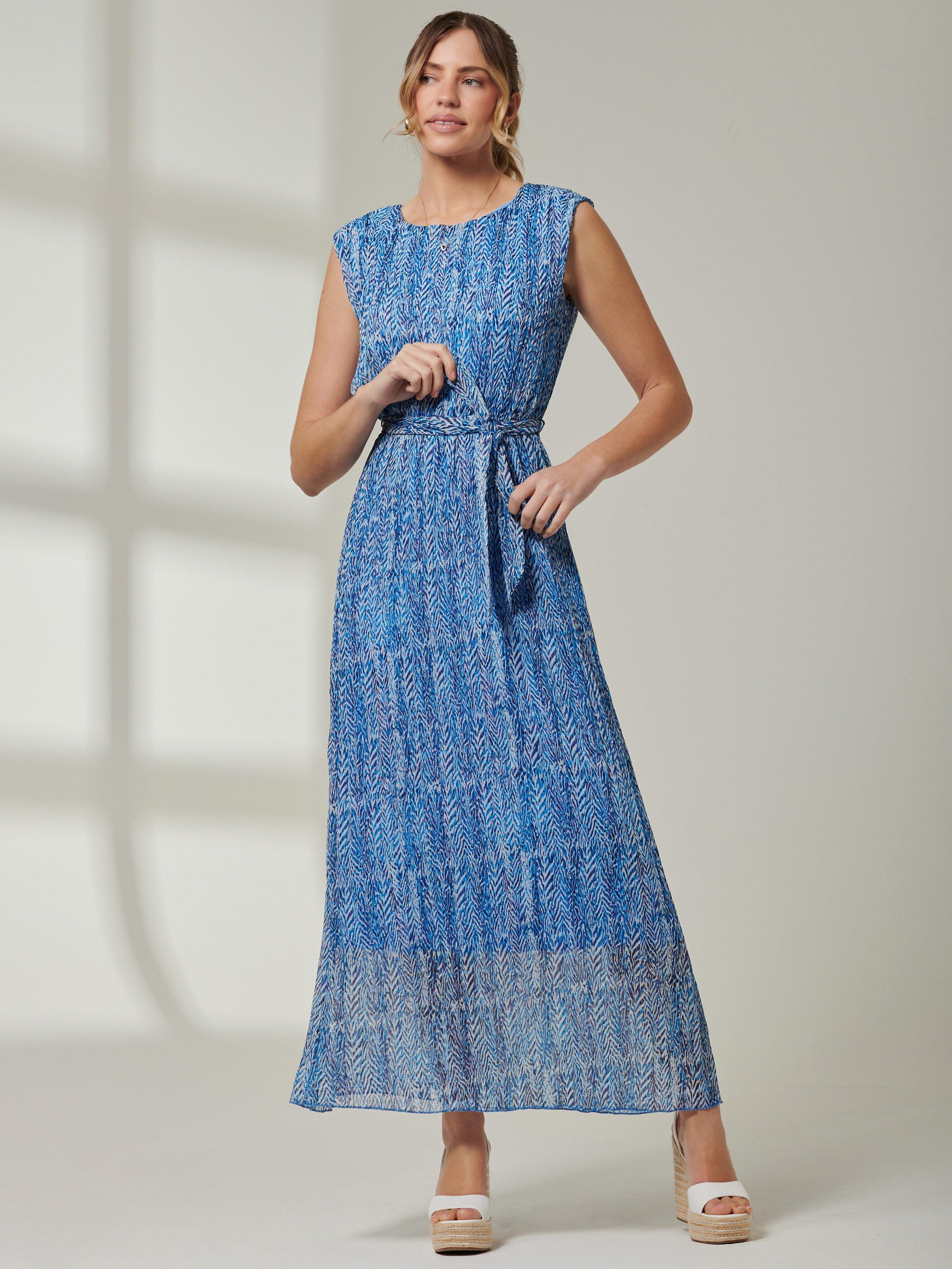 Jolie Moi Hollyn Pleated Chiffon Maxi Dress, Blue Abstract, 16