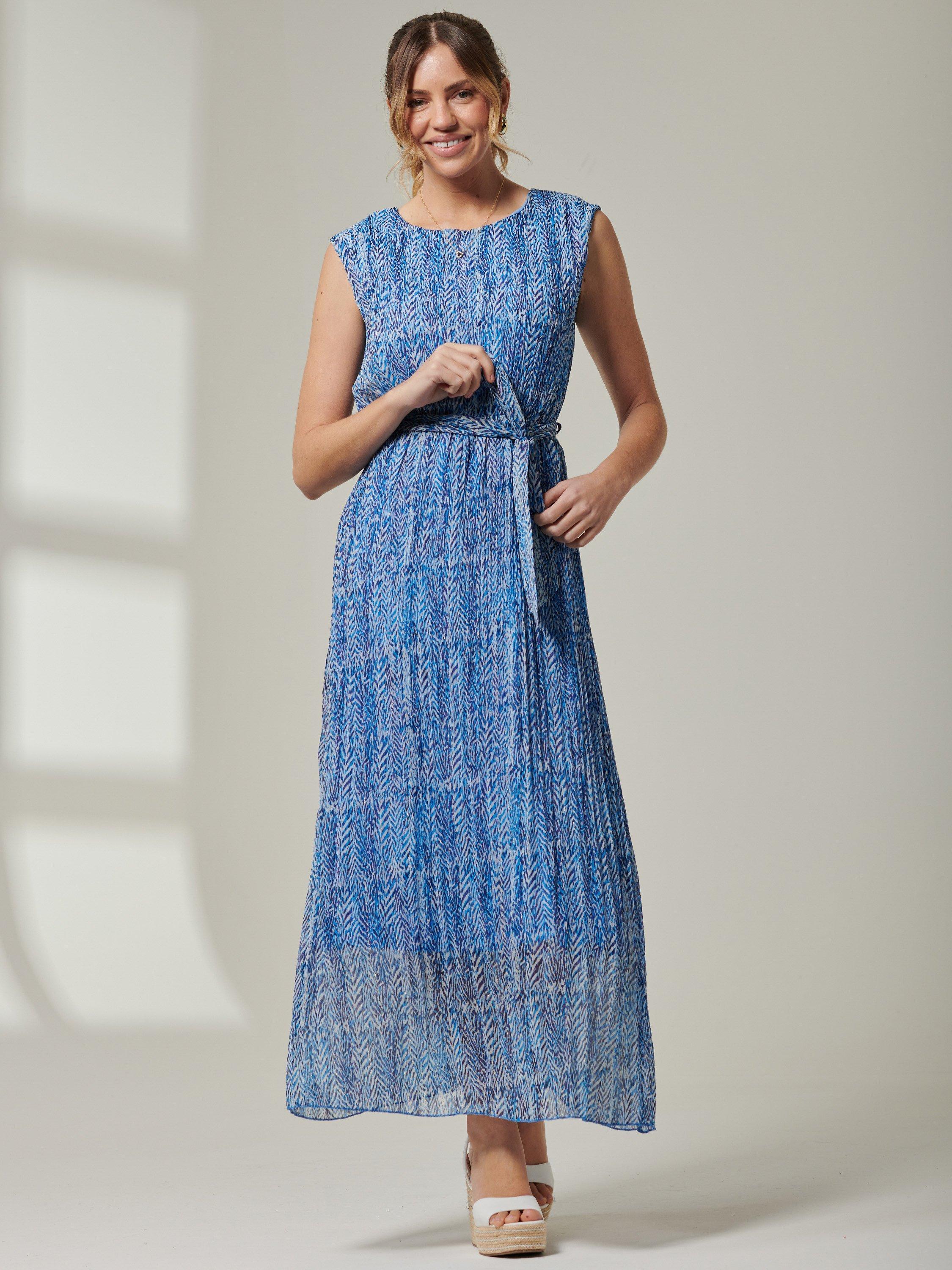 Jolie Moi Hollyn Pleated Chiffon Maxi Dress, Blue Abstract, 16