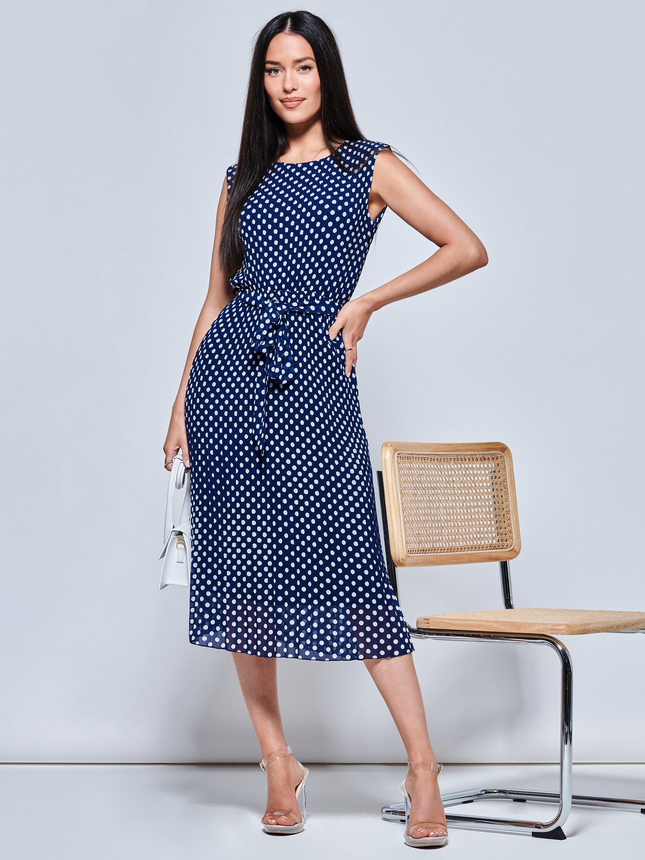 Jolie Moi Hayes Pleated Chiffon Midi Dress, Navy Spot
