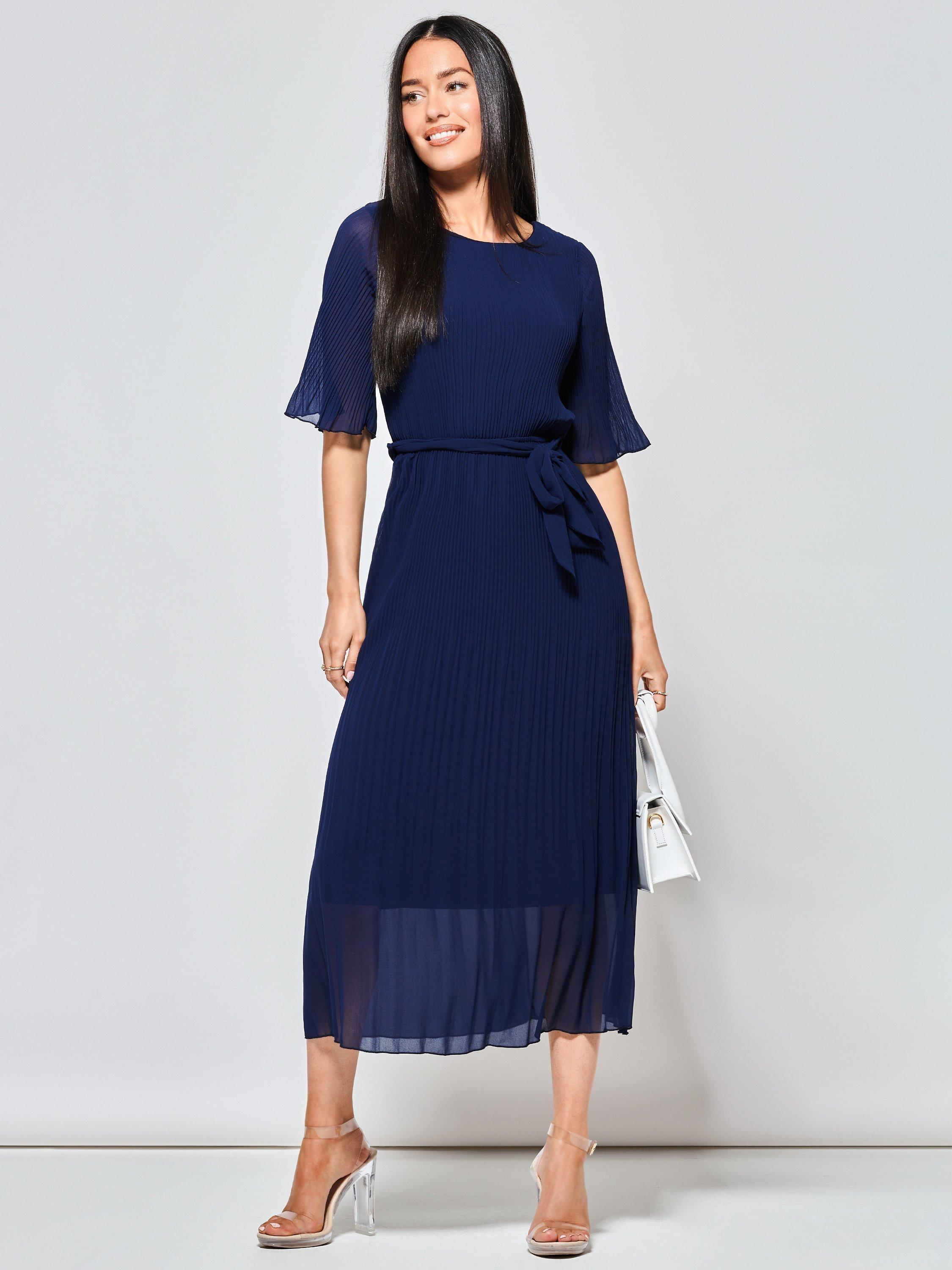 Jolie Moi Qynn Chiffon Pleated Maxi Dress, Navy, 8