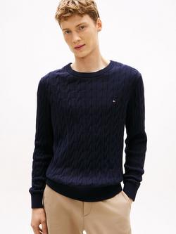 Tommy Hilfiger Flag Embroidery Cable Knit Jumper, Desert Sky