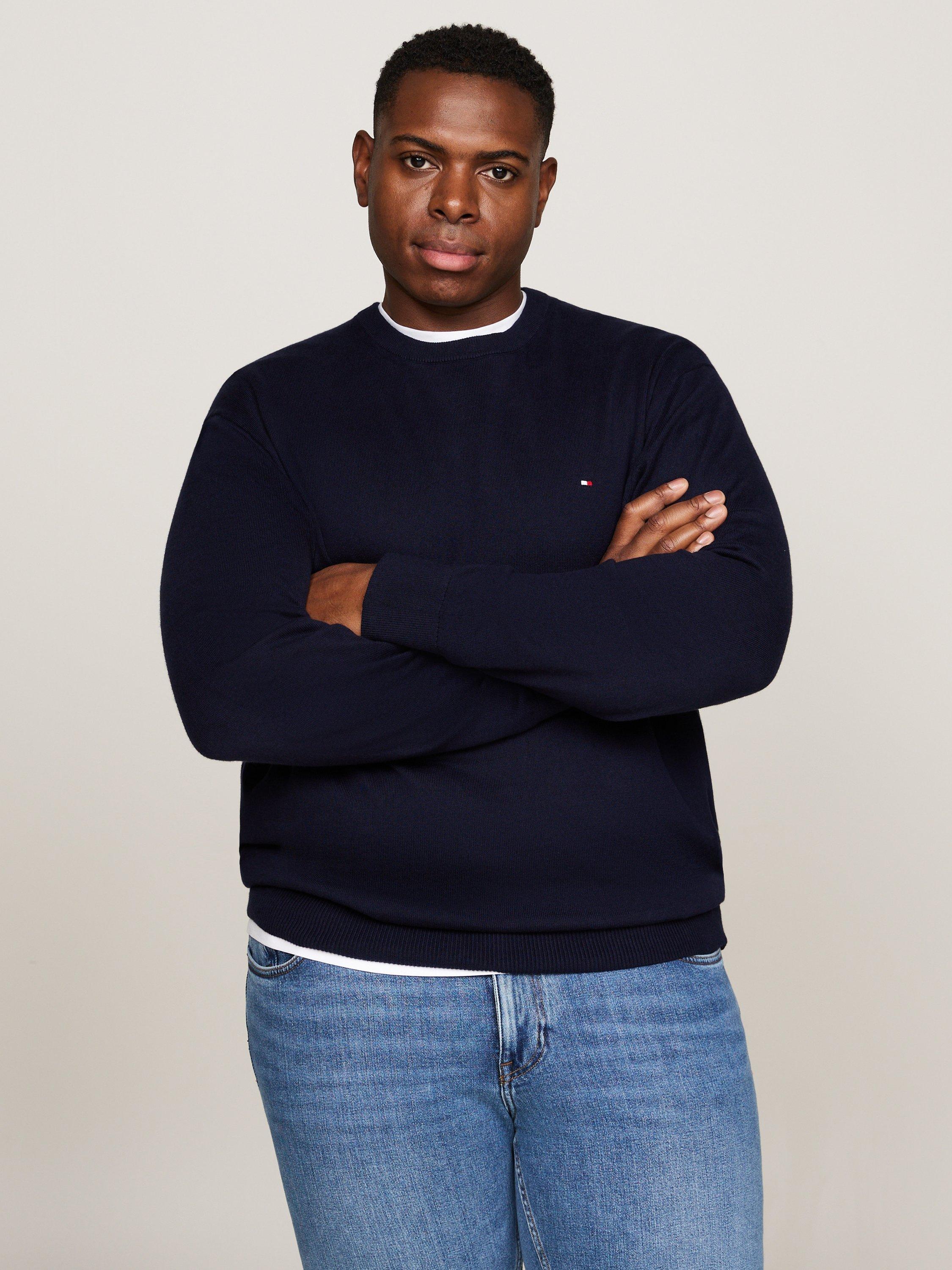 Product image 1 of 5, which shows Tommy Hilfiger Plus Cashmere Blend Flag Embroidery Jumper, Navy, XXXL