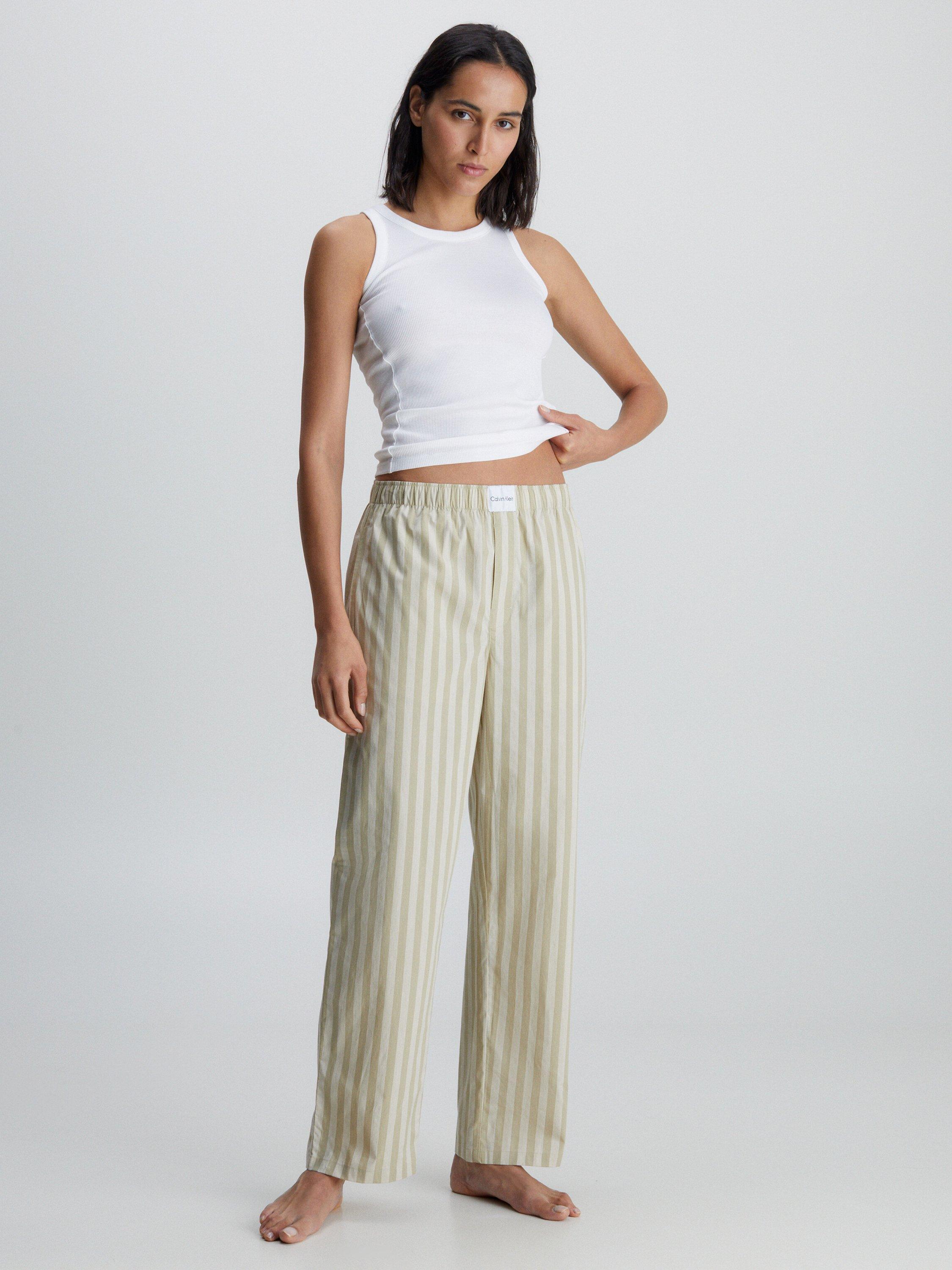 Calvin Klein Cotton Blend Stripe Pyjama Bottoms, Chambray Eucalyptus